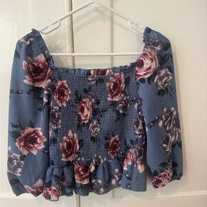 Floral Smocked Blue Top